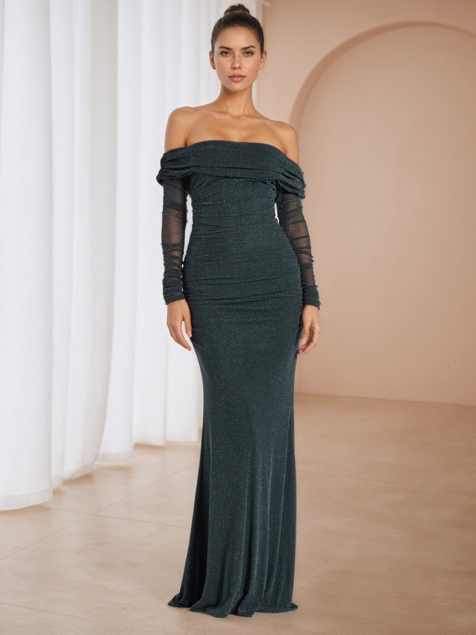 Long Sleeve Tulle A Line Prom Dress