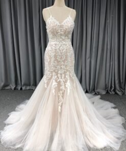 Spaghetti Straps Tulle With Lace Mermaid Wedding Dress With Train C0029