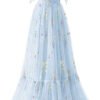 Elegant Spaghetti Straps A-line Floral Floor-length Bridesmaid Dresses - Sky_Blue