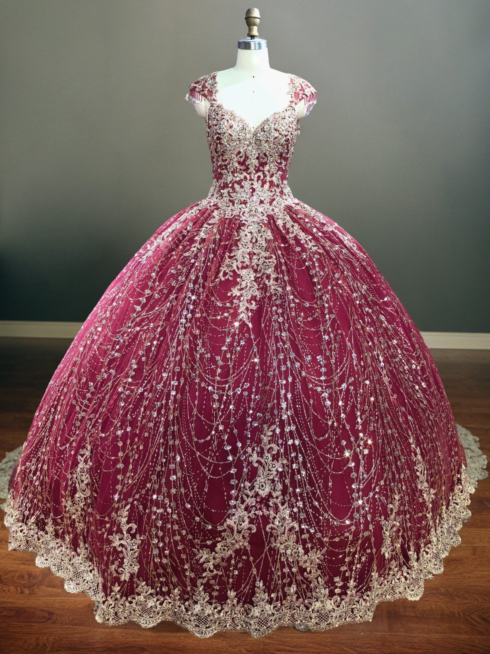 Cap Sleeve Crystal Ball Gown Quinceanera Dress