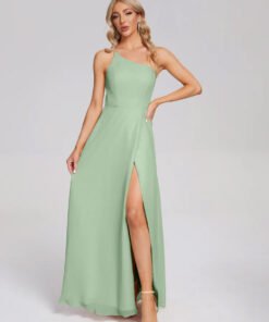 One Shoulder Side Slit Chiffon Bridesmaid Dress
