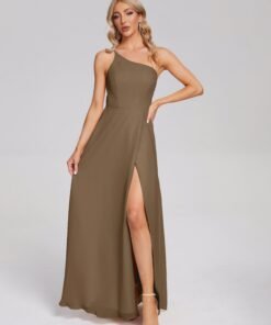 One Shoulder Chiffon Prom Dress with Side Slit