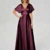 V-neck Short Sleeves Soft Satin Prom Dress