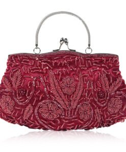 Vintage Handmade Beaded Embroidery Evening Bag - Burgundy