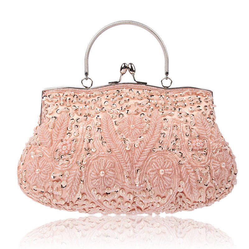 Vintage Handmade Beaded Embroidery Evening Bag - Champagne