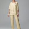 Half Sleeves Chiffon Mother Of The Bride Dress Pant Suits